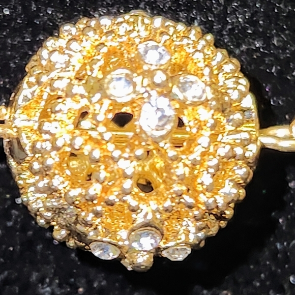 Charter Club Sautoir Gold Plated Floral Necklace / Cubic Zirconia Flowers Detail - Picture 11 of 14